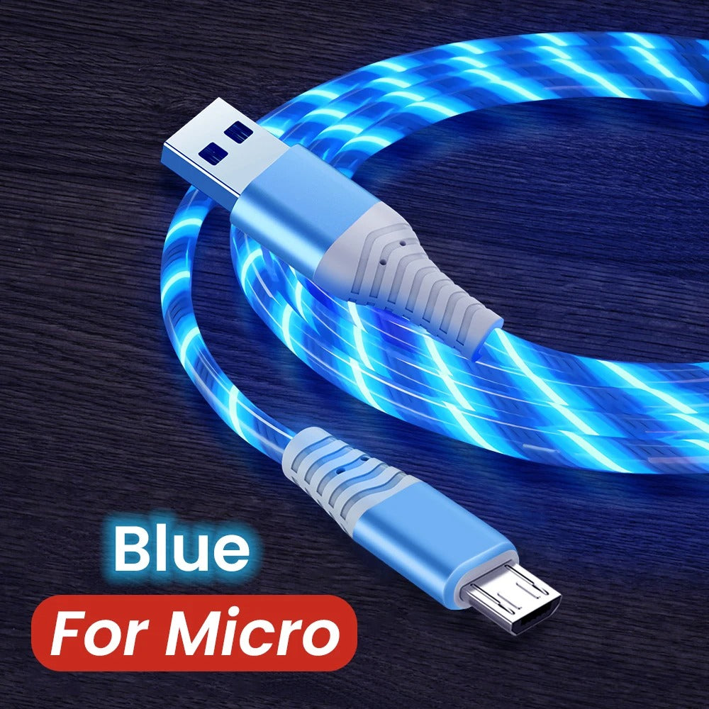MVQF 5A Fast Charging Cable Glowing LED Cable Micro USB TypeC Data Cable Flowing Streamer Light LED USB C Cord for Huawei Xiaomi