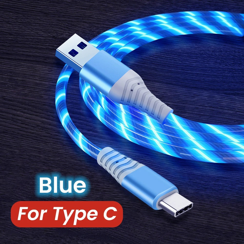 MVQF 5A Fast Charging Cable Glowing LED Cable Micro USB TypeC Data Cable Flowing Streamer Light LED USB C Cord for Huawei Xiaomi