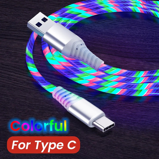 MVQF 5A Fast Charging Cable Glowing LED Cable Micro USB TypeC Data Cable Flowing Streamer Light LED USB C Cord for Huawei Xiaomi