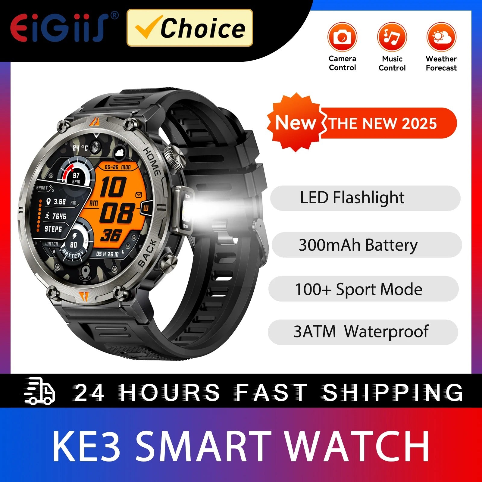 EIGIIS Military Men Smart Watch with LED 1.45" Outdoor Smartwatch with Bluetooth Calls Heart Rate Sleep Monitor Fitness Tracker