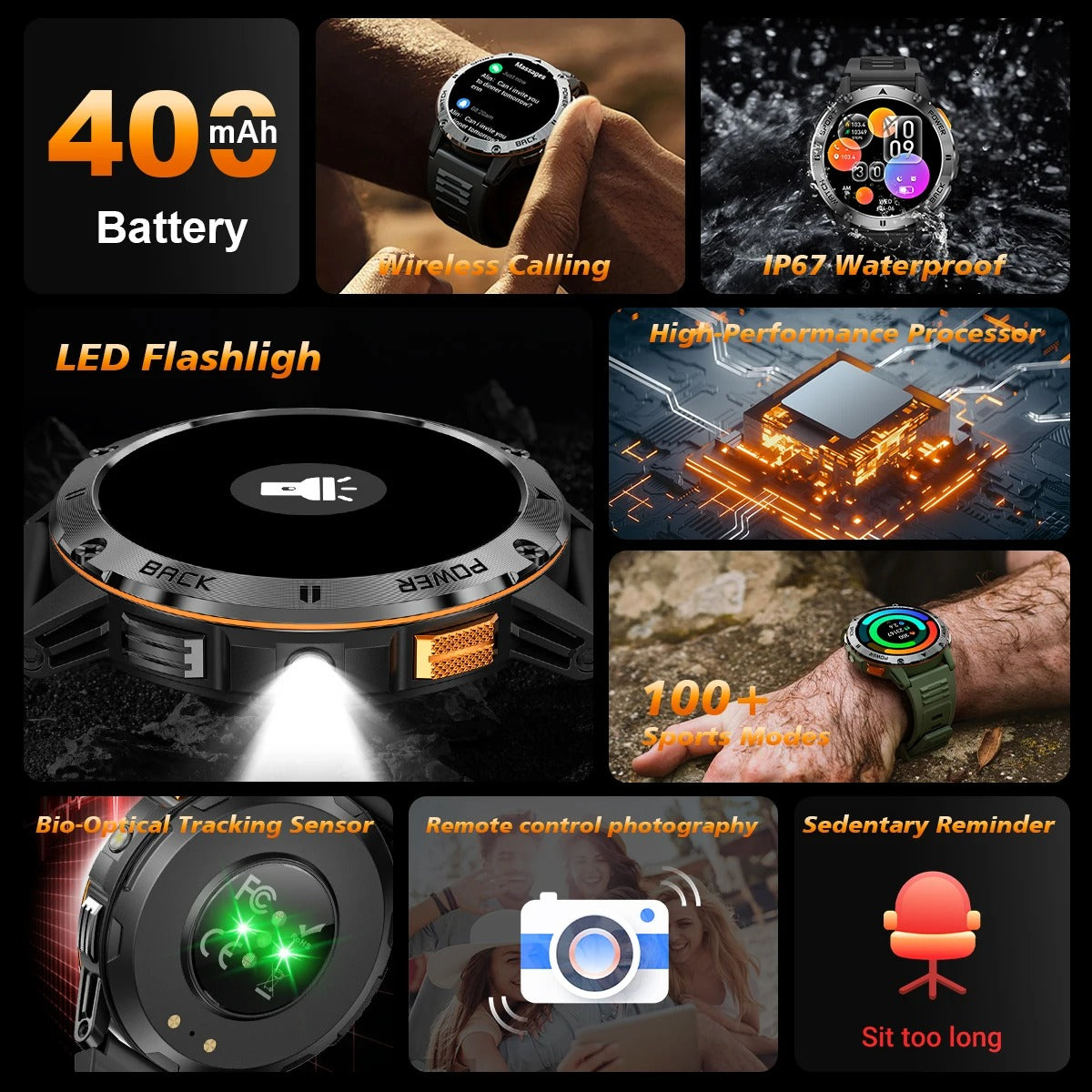 2025 New 1.53" high-definition smartwatch for men, military-quality outdoor waterproof watch, sports and fitness, Bluetooth call