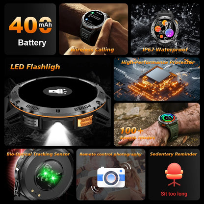 2025 New 1.53" high-definition smartwatch for men, military-quality outdoor waterproof watch, sports and fitness, Bluetooth call