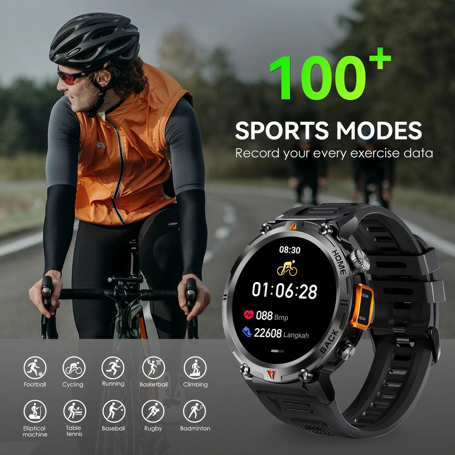 EIGIIS Military Men Smart Watch with LED 1.45" Outdoor Smartwatch with Bluetooth Calls Heart Rate Sleep Monitor Fitness Tracker