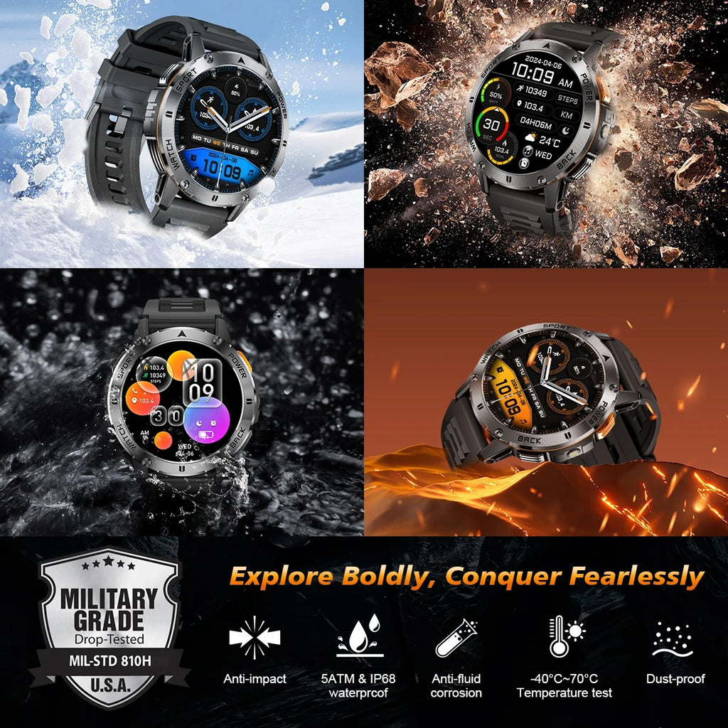 2025 New 1.53" high-definition smartwatch for men, military-quality outdoor waterproof watch, sports and fitness, Bluetooth call