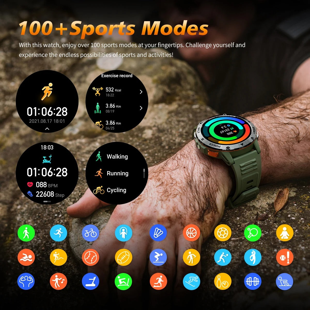 2025 New 1.53" high-definition smartwatch for men, military-quality outdoor waterproof watch, sports and fitness, Bluetooth call