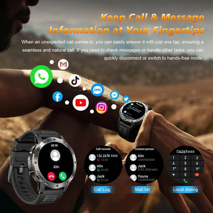 2025 New 1.53" high-definition smartwatch for men, military-quality outdoor waterproof watch, sports and fitness, Bluetooth call