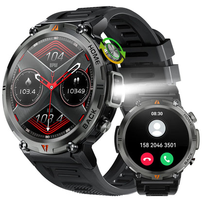 EIGIIS Military Men Smart Watch with LED 1.45" Outdoor Smartwatch with Bluetooth Calls Heart Rate Sleep Monitor Fitness Tracker
